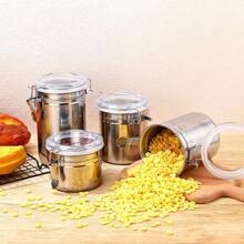 1pc/4pcs Stainless Steel Airtight Food Storage Container Set, With Clear Lids, Kitchen Counter Sugar, Flour, Tea, Candy, Cookie, Spice Containers, Seasoning And Spice Tools