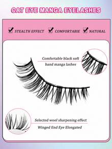 Asiteo 5 Pairs Full Strip Style False Eyelashes - Natural Curl, Long, Soft, Crossed, Winged, Thin Black Band But Not Scratchy, Charming Cartoonish Looking, Reusable, Suitable For Daily Life, European And American Style, Portable, Easy To Apply - 黑色 - 查看 5