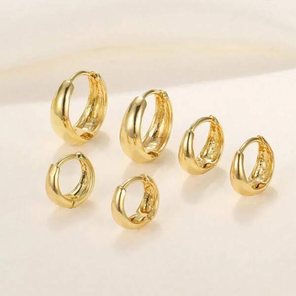 3 Pairs Women's Thick Gold & Silver Color Earrings, Low Allergy, Lightweight & Compact, Fashionable Earrings Suitable For Multiple Piercings