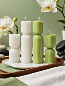 1 Stück 1 Stück gestreifte Säulenkerzen, ein weißes und grünes dekoratives Geschenk, perfekt für Heimdekoration, besonders für Schlafzimmeratmosphäre und DIY-Geschenke. Geeignet für Wohndekorationen, Kamine, Wohnzimmer, zentrale Dekoration, Büros, Valentinstagsgeschenke - Verschiedenfarbig - Übersicht 5