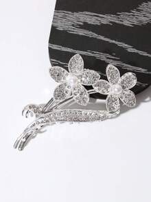 1个奢华水钻花朵仿珍珠流苏发夹，高端镂空发爪，可固定马尾辫，适合外出、派对、毕业典礼、感恩节、生日、节日等场合，也是一份绝佳的礼物。这款发夹是秋冬季女士度假装扮和夏季造型的理想之选。 - 玫瑰 - 查看 7