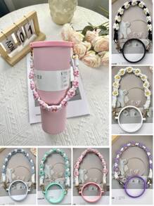 2 piezas Compatible con accesorios para vasos 1 pieza Anillo de taza de goma, 1 correa para botella de agua, para accesorios de vasos de botella 12oz 16oz 20oz 24oz 30oz 32oz 40oz Tr con asa, rosa blanco negro morado azul