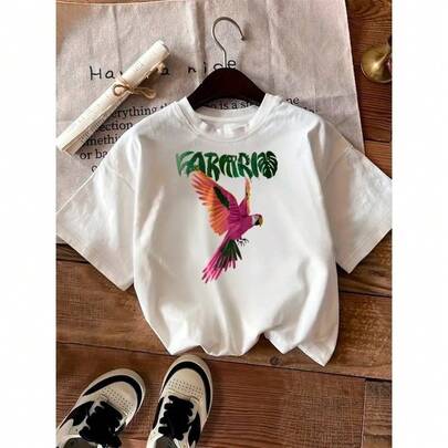 Tshirt Feminina Estilosa Estampada FARMRio Arara Rosa Lançamento Camiseta 100% Algodão Camisetão Solta Oversized Plus Size Camiseta