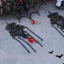 1 套 3 件哥特朋克手工编织万圣节骷髅项链套装，独特的蜘蛛网颈链，简约黑色蕾丝耳环，适合女性日常和感恩节佩戴 - 彩色 - 查看 2
