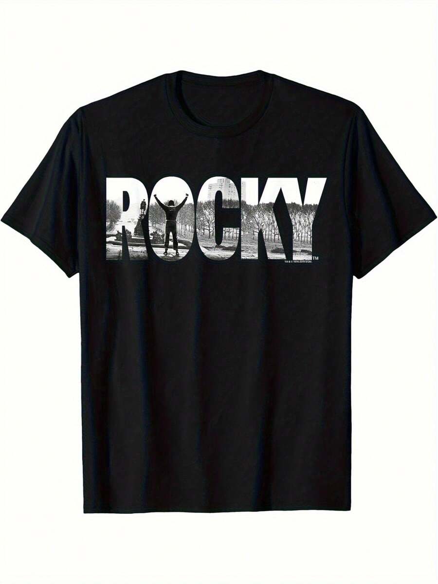Camiseta de algodón de ajuste clásico Black para hombres; Parejas - Camiseta de cuello redondo con gráfico desgastado. Talla L-XXL. Casual; Ropa de exterior. Lavable aáquina. Camiseta vintage. Ropa de exterior. Estilo relajado. Tela transpirable. Camiseta cómoda - Negro - Ver 1
