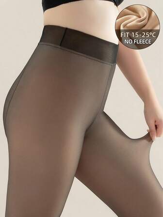 1 par de 80g/200g/300g Medias ajustadas de otoño e invierno de talla grande, medias de talla grande, medias cálidas, medias largas de terciopelo cálidas para mujer de talla grande, medias elásticas de cintura alta adelgazantes y sexys semitransparentes, envío aleatorio de costura simple y doble, cómodas