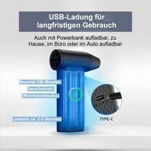 Mini Elektro-Staubbläser mit 4 einstellbaren Windstärken – 130.000 U/min Bürstenloser Motor | USB-Aufladbar (4000mAh Akku) | Handlich & Leicht (Nur 250g) | Ideal für PC-Tastatur, Auto & Haushalt – Inkl. Aufbewahrungstasche - 1x Kleiner elektrischer Staubbläser, 1x Ladekabel, 1x Aufbewahrungstasche - Übersicht 4
