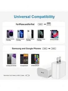 1-3 طقم شحن سريع متوافق مع آيفون 16/15 - شاحن USB C ، كتلة شحن حائطية USB C 30 واط ، مع كابل نقل بيانات USB C إلى النوع C بطول 3.3 قدم/100 سم ، متوافق مع آيفون 16/16 برو/16 بلس/16 برو ماكس/15/15 برو/15 بلس/15 برو ماكس ، متوافق مع برو2/ماكس/4 ، متوافق مع iPad برو/ميني6/الهواء4 شاحن هاتف