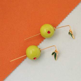 1 Pair Delicate & Adorable Olive Shaped Pendant Earrings For Women, 18K Gold Plated, Waterproof & Sweat-Proof, Suitable For Daily Wear, Best Gift For Wife, Mother And Girlfriend