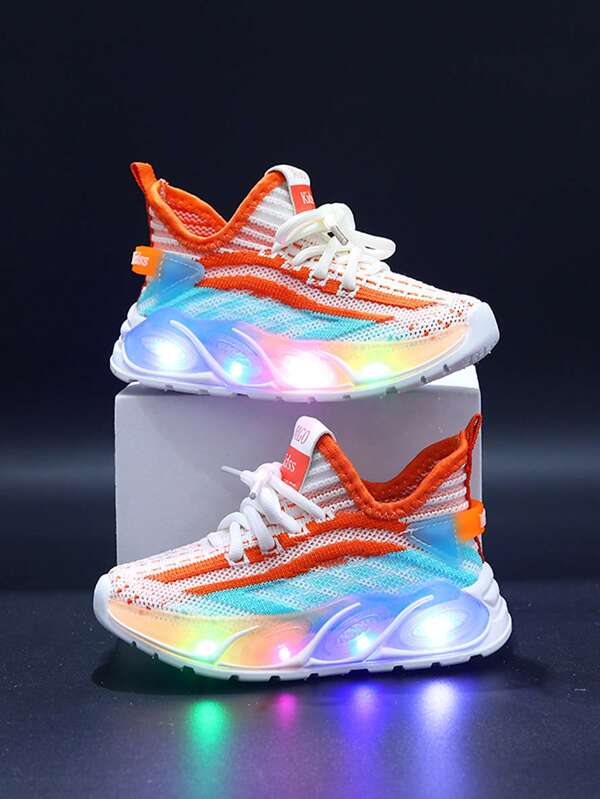 MGO Kidss Zapatos de malla tejida MGO para niños, zapatos de bebé con luces para verano/otoño, zapatillas deportivas para niños, zapatos para correr, zapatos para niños y niñas, zapatos luminosos, transpirables para niños de 1 a 6 años