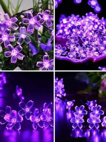 1 Pack Solar Garden String Lights,Outdoor Waterproof Fairy Lights 20/50/100 LED Solar Flower String Lights - 8 Lighting Modes Fancy Lights For Garden, Patio, Fence, Christmas Tree. Atmosphere Lights . For Outdoor Yard ,Patio ,Balcony ,Fence, Staircase, Lawn Decoration Christmas, Halloween, New Year And Holiday Decoration (Multicolor/Purple/Warm White/White)
