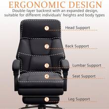 Office Chair Adjustable Height Executive Desk Chair With Foot Rest Comfy Computer Chair High Back Ergonomic Leather Office Chairs - Black - View 5