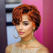 13*4 Lace Front Wigs Short Pixie Cut Wig Human Hair Wigs For Women 6inch Perfect For Daily Wear & Parties - S350 - Xem 1