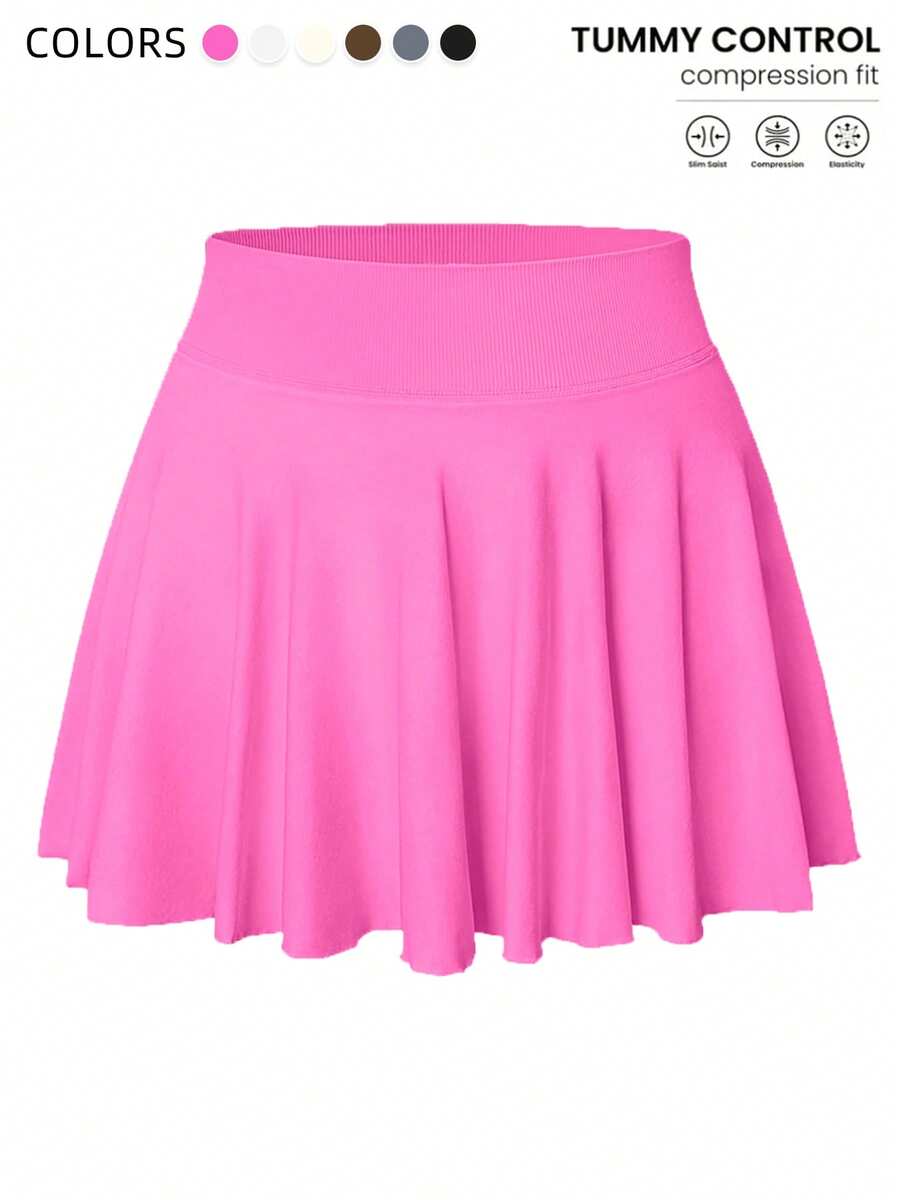 1 Piece Of Fashionable Women's Short Skirt, Seamless Shapewear Jumpsuit, Pocket Waist Anti Slip Skirt, Shopping Sports Quick Drying And Sweat Absorbing Quick Drying Skirt, High Elasticity Slim Fit Plain Color Versatile - Hồng - Xem 1