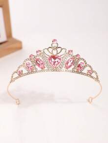 1pc Princess Crown Party Headpiece, Luxury Crystal Alloy Tiara - Pink - View 5