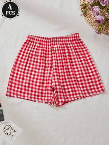 4 sztuki modnych, prostych, orzeźwiających, bawełnianych damskich spodni Aro, miękkich, swobodnych, wygodnych, uroczych, domowych, dostępnych w kratkę i paski