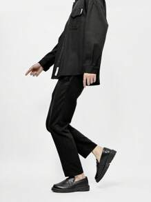 男士休闲厚底一脚蹬纯黑色皮鞋，耐磨学生平底鞋，正式商务鞋，简约休闲乐福鞋，工作靴 Old Money Chic 秋季