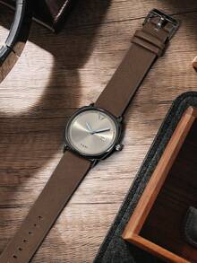 TOMI Quartz Watch For Men, Minimalist & Elegant Calendar Business Style, Suitable For Daily Life And Back To School - Brown - View 3