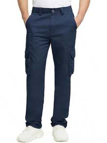 Cargo Pants For Men Multi Pockets Mens Pants Classic Cotton Casual Work Hiking Relaxed Fit Chino Pants-2025 - Màu xanh hải quân - Xem 3
