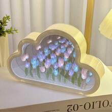 1pc Tulip Nightlight Girl Girl Qixi Gift For Girlfriend Diy Material Handmade Flower Sea Finished Acrylic Lens Mirror Flower Sea Three-Dimensional Cuboid Night Light Off Light Is A Mirror On Light Can Be A Suitable Gift For Night Light Creative Atmosphere Light Diy Handmade Material Pack Birthday - Multicolor - View 2