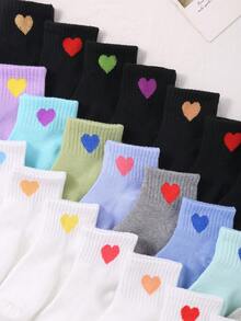 20 pares de calcetines para niños y niñas con diseño de corazones aleatorios, aptos para uso diario y casual en todas las estaciones. - Multicolor - Ver 2
