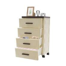 CNCEST Drawer Type Household Organizer, 4-Tier Storage Cabinet, Storage Cabinet With Wheels, Storage Organizer With 4 Drawers, Floor Standing Storage Cart For Small Sapce, Bedroom, Living Room, 13.77*10.23*22.44 In - Cream White&Brown - 查看 1