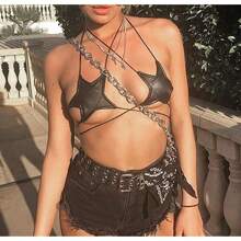 Women's Metic Bralette Bra Strappy Wrap Around Crop Top Rave Dance Tops Back To School Halloween Clothes Women