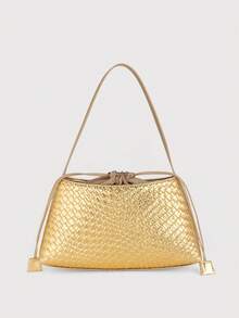 女士仿皮手拿包编织包云朵单肩包适合日常通勤和购物 - 金色 - 查看 4