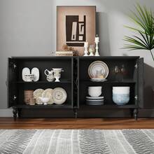 63'' Mid Century Vintage Sideboards Buffets Cabinet With 4 Doors Storage For Kitchen Dining Room,Black - 黑色 - 查看 5