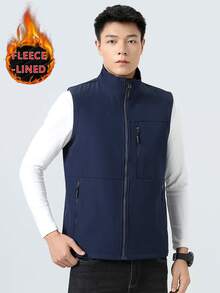 Gilet termico senza maniche da uomo, stile cardigan con collo alto, adatto per alpinismo, viaggi, sport casual, pesca in autunno/inverno - Blu reale - Visualizzare 4