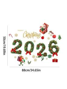 1 件可爱卡通圣诞墙贴，经典节日装饰，2026 数字，圣诞树，圣诞老人，圣诞球，雪花和礼品盒图案家居装饰贴纸，一次性玻璃贴纸，适用于家庭、浴室、派对、商店装饰房间装饰墙壁装饰墙贴贴纸客厅装饰个性化贴纸圣诞装饰圣诞装饰 - 彩色 - 查看 5