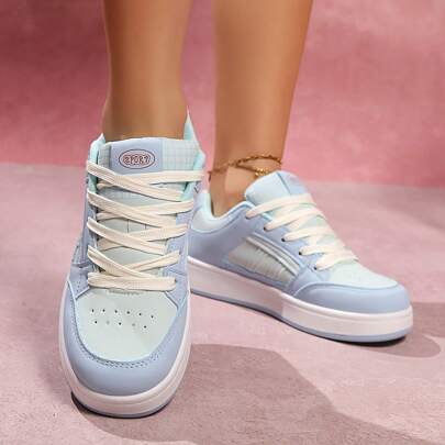 Damskie trampki casualowe z grubą podeszwą i wzorem patchworkowym, wygodne i uniwersalne buty na platformie z galaretowatą podeszwą, wiosenne nowe białe buty