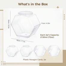 Tarro de plástico hexagonal transparente con tapas, envases para galletas y dulces, recipiente de almacenamiento de alimentos reutilizable, suministros de cocina