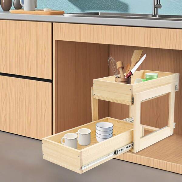 Pull-Out Cabinet Organizer, Cabinet Organizer, Drawer Shelves Storage For Kitchen For Kitchen, 2-Tier, Finished, Heavy-Duty, Bottom Assembly