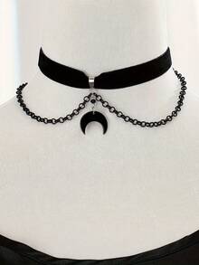 1pc Gothic Vintage Black Moon Pendant Choker Necklace - Moon - View 6