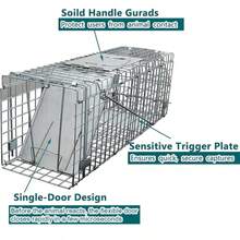 AutoFu Foldable Humane Animal Cage Trap With Carrying Handle, Large Humane Rat Trap Cage Live Animal Catcher Mouse Pest Rodent Control Bait, For Squirrels, Rabbits, Cats & Small Animals - Silver - View 4