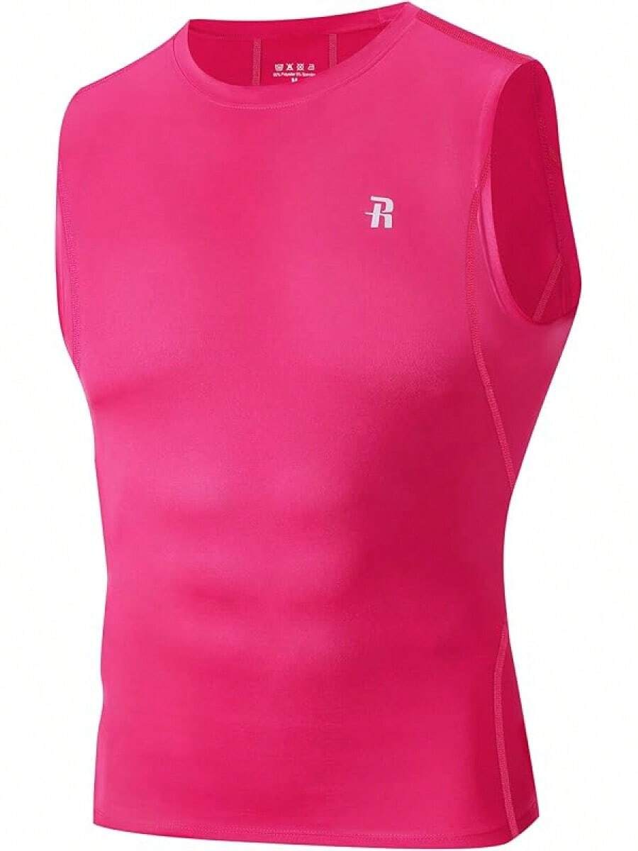 GYHSRunhit Sleeveless Compression Shirt Men Top Athletic Muscle Shirts Men - 玫紅色 - 查看 1
