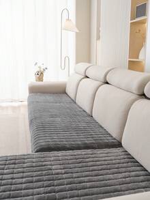 1pc Veet Washable Non-Slip L-Shaped Sofa Cover, Fits 3-Seater Sofa, Quilted Design, Magnetic Closure, Pet-Friendly Protection - Gray Velvet Sofa Cover