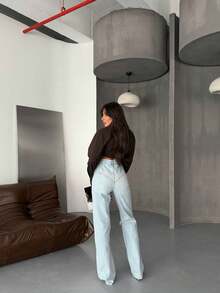 Jeans casuales de mujer con bolsillo y botones delanteros, para uso diario