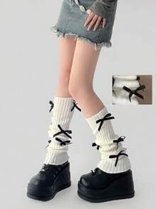 1/2 双女士蝴蝶结腿套，时尚百搭，洛丽塔风格，适合日常穿着秋季配饰