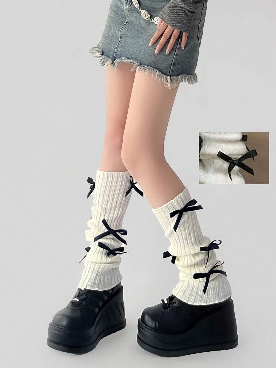 1/2 双女士蝴蝶结腿套，时尚百搭，洛丽塔风格，适合日常穿着秋季配饰