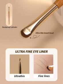 1pc Gold Crescent Shaped Eyeliner Brush, Ultra-Fine Precise Eyeliner Brush, Summer Makeup Tool, With Dust Cover, Suitable For Eyeliner, Lash Contour Brush, Ultra-Fine Crescent Eyeliner Brush - Gold - View 3