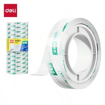 得力12片装透明胶带 - 易撕易粘，高粘性，适用于办公室/工厂