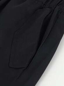 1 件青少年/男童宽松休闲百搭工装短裤，带口袋和印花图案，及膝长度，春夏秋季 - 黑色 - 查看 6