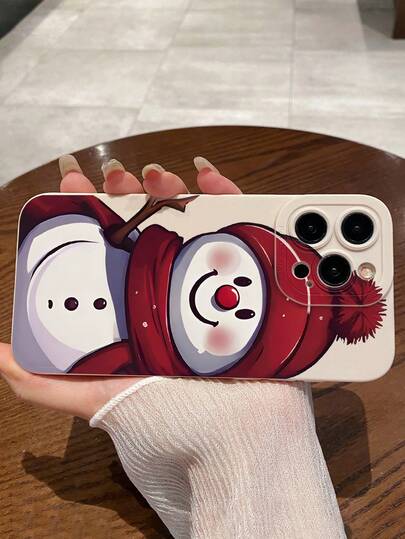Christmas Snowman Theme Phone Case, Fashionable Winter Snowman With Red Hat & Scarf Face Phone Case, Durable, Anti-Drop And Stylish Matte TPU Material Phone Case Compatible With IPhone & Galaxy Series, Christmas Gift For Family, Kids, Girlfriend/Boyfriend