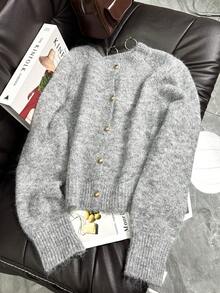 Wixra Soft Solid Color Round Neck Sweater Cardigan, Loose And Cozy Knit