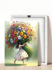 1pc Vintage Wild Flower Wall Art, Boho Canvas Wall Decor, Sage Flower Bathroom Wall Art, Countryside Landscape Poster, Pink Wild Flower Canvas Wall Art, Girl Hugging Floral Poster Print - Multicolor - View 20