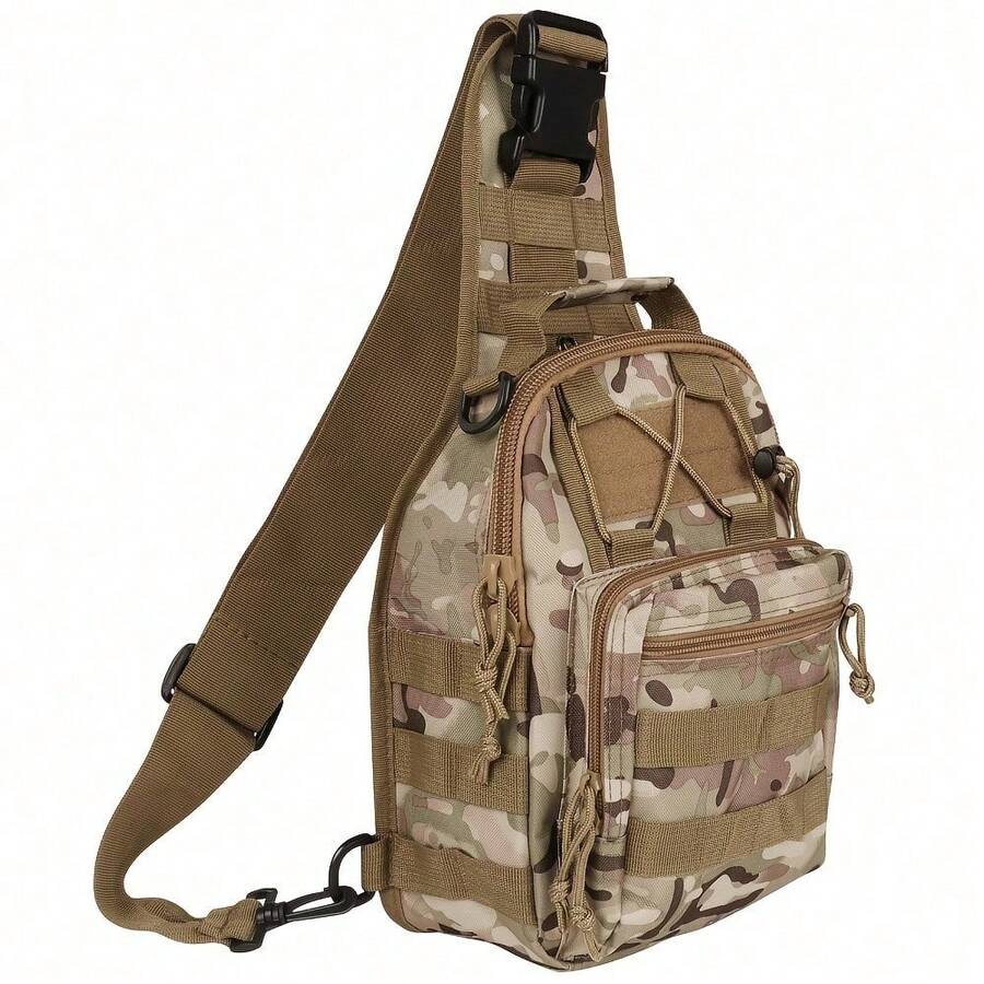 Small Fishing Backpack, Fly Fishing Shoulder Bag, Fishing Gear Bag, Waterproof|Wear-Resistant|Durable|Molle|EDC|Outdoor Tactical Messenger Bag, Men's And Women's Shoulder Backpack, Suitable For Outdoor Shooting Range, Hiking, Fishing Camping, Daily Carry Small Gym Bag - CP偽裝 - 查看 1