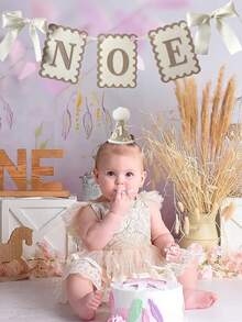 1pc First Birthday Hat With Pink Brown Flag - Girl's First Birthday Decoration, Cake Smashing Sparkling Cone Hat, Original Color Party Hat, Sweet First Birthday Photo Promotion For Little Princess, Suitable For Baby Showers, Baby Theme Parties - Multicolor - View 5