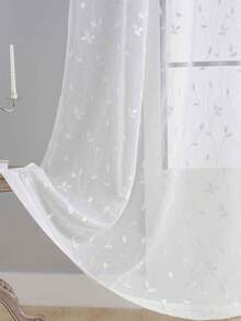 1 件刺绣薄纱窗帘，花卉图案，带杆套，防紫外线，透气，透明，涤纶，带杆套，无衬里，适用于客厅、卧室、餐厅 - 白色 - 查看 3